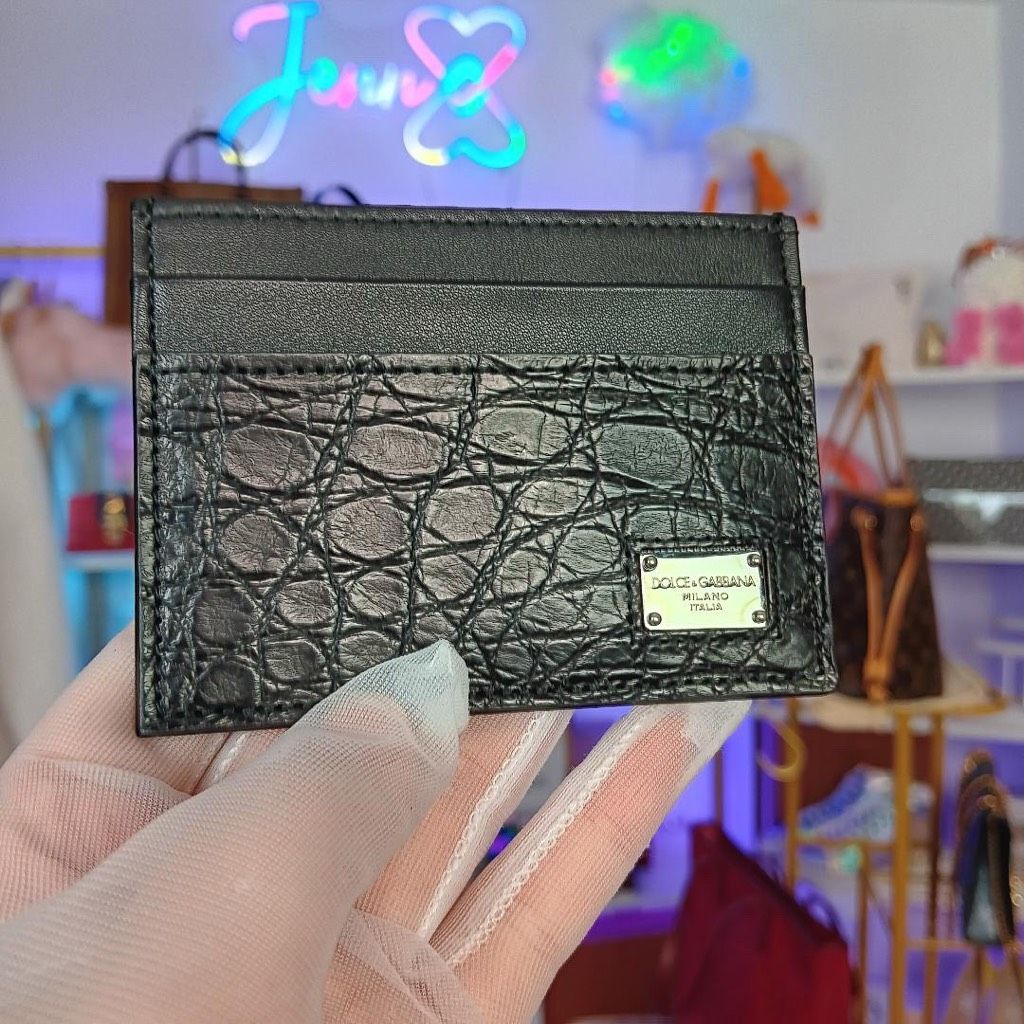 Dolce & Gabbana Black Croc Leather Card Holder Wallet Women’s Men’s